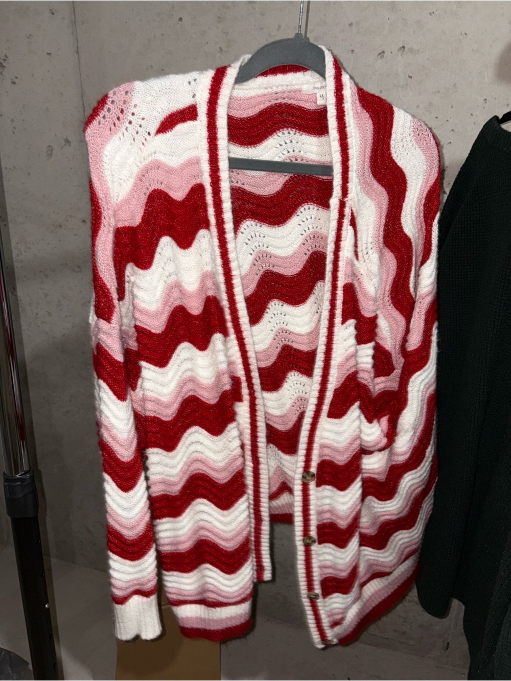 Maurices Red, Pink & White Wavy Stripe Open Cardigan